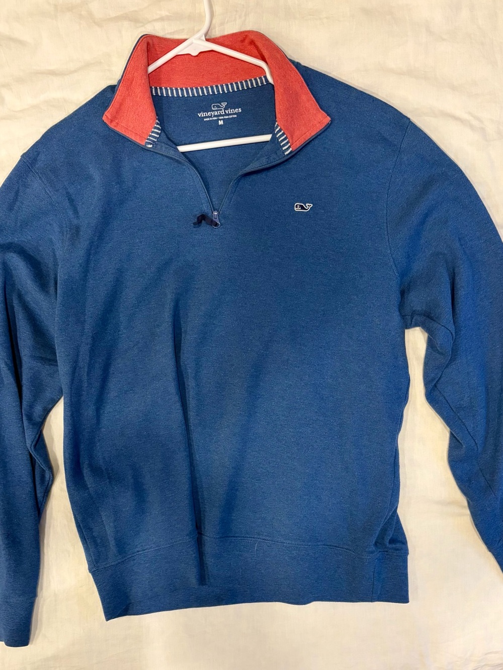 Vineyard Vines Men's Navy Blue Quarter-Zip with Coral Trim